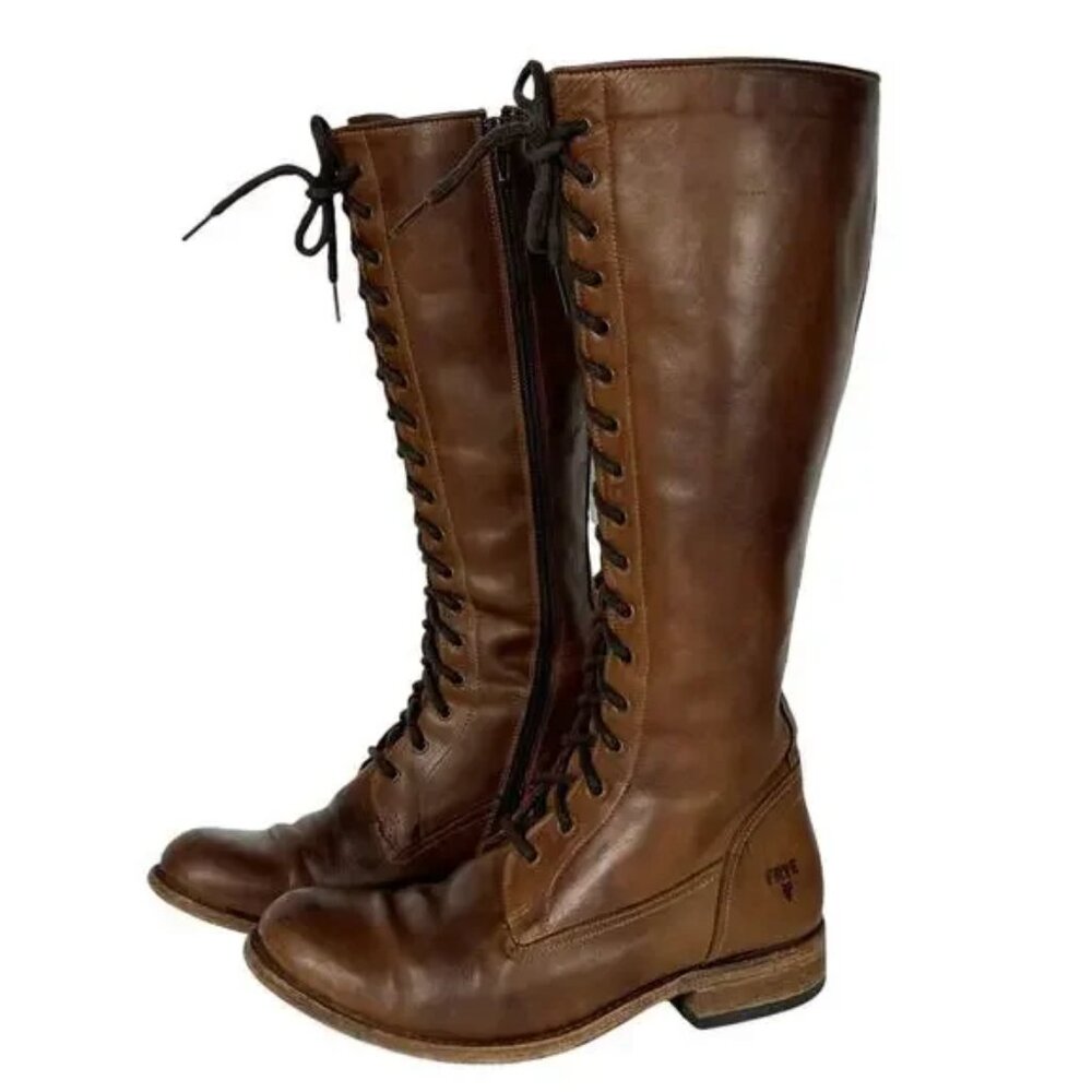 Frye Boots Veronica Tall Knee High Lace Up Brown Leather Size 7